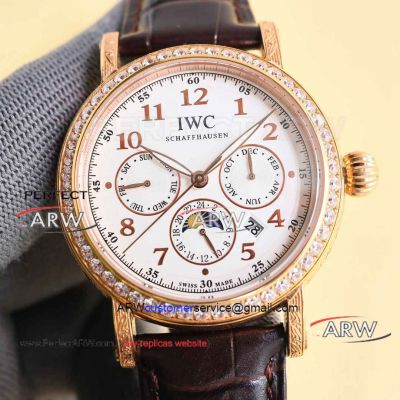 Replica IWC white face rose gold carved diamond bezel Swiss automatic mechanical watch 